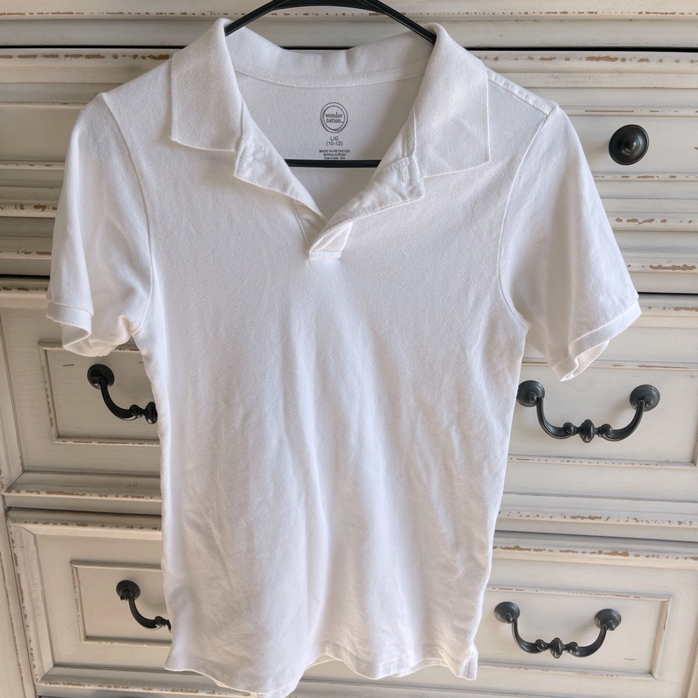 🍭Wonder Nation boys white polo shirt in size Large (10-12)